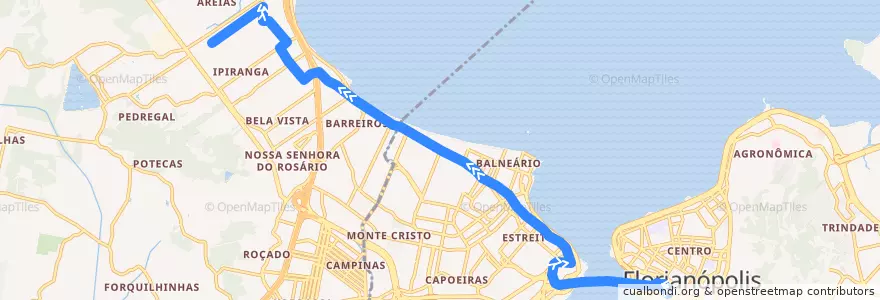 Mapa del recorrido Ônibus 10200: Bairro São Pedro (via Estreito), TICEN=>Bairro de la línea  en Microrregião de Florianópolis.