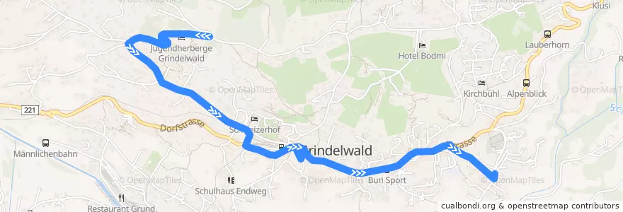Mapa del recorrido Bus 31.122: Bodmi => Pfingsteggbahn (Skibus) de la línea  en Grindelwald.