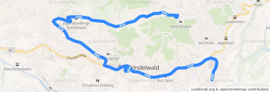 Mapa del recorrido Gletscherschlucht=> Klusi de la línea  en Grindelwald.