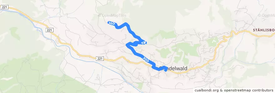Mapa del recorrido BUS 5: Oberäll => Bahnhof de la línea  en Grindelwald.