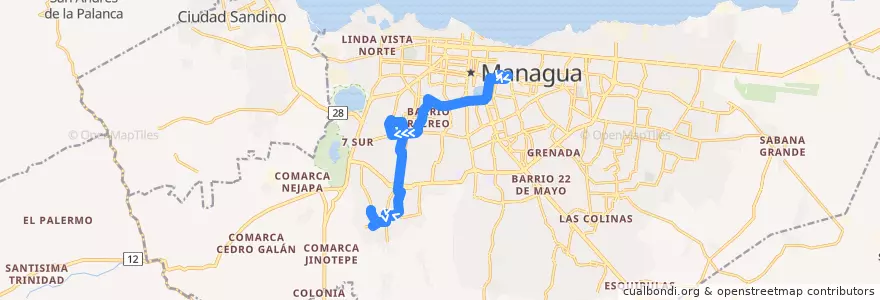 Mapa del recorrido Ruta 158: Mercado Oriental -> Camilo Ortega de la línea  en Managua (Municipio).