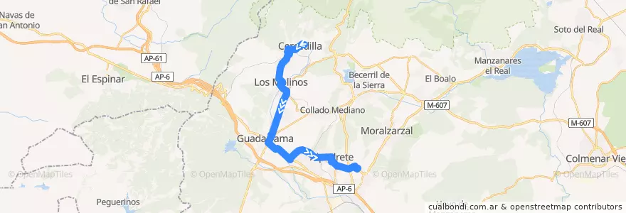 Mapa del recorrido Bus 680: Cercedilla → Collado Villalba (Hospital) de la línea  en Cuenca del Guadarrama.
