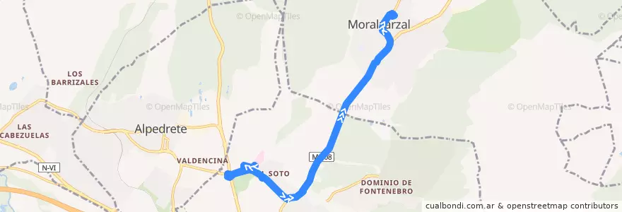 Mapa del recorrido Bus 670: Collado Villalba (Hospital) → Moralzarzal de la línea  en Cuenca del Guadarrama.