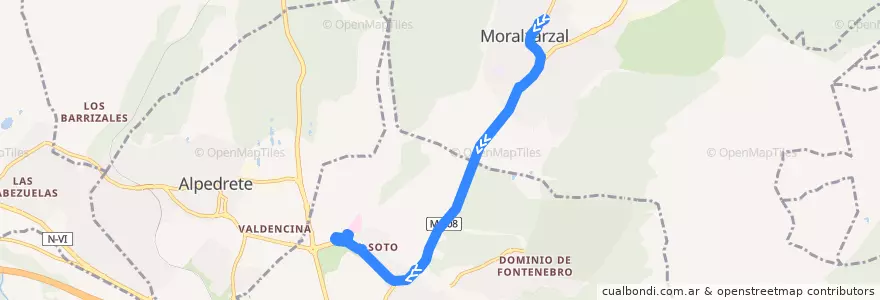 Mapa del recorrido Bus 670: Moralzarzal → Collado Villalba (Hospital) de la línea  en Cuenca del Guadarrama.
