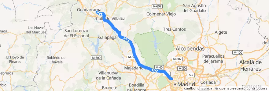 Mapa del recorrido Bus 681: Alpedrete → Madrid (Moncloa) de la línea  en منطقة مدريد.