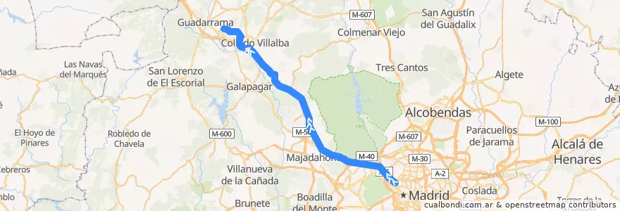 Mapa del recorrido Bus 681: Madrid (Moncloa) → Alpedrete de la línea  en منطقة مدريد.