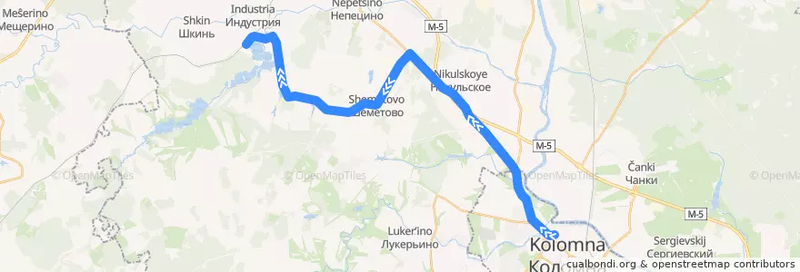 Mapa del recorrido Автобус: № 61 «Коломна (Старая Коломна) – Рыбхоз» de la línea  en Коломенский городской округ.