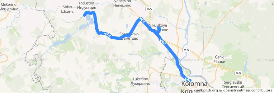 Mapa del recorrido Автобус: № 61 «Коломна (Старая Коломна) – Рыбхоз заезд в Никульское» de la línea  en Коломенский городской округ.