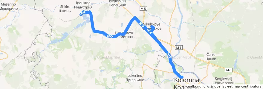Mapa del recorrido Автобус: № 61 «Рыбхоз – Коломна (Старая Коломна) заезд в Никульское» de la línea  en Коломенский городской округ.