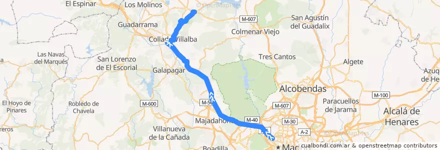 Mapa del recorrido Bus 672A: Madrid (Moncloa) → Cerceda (Directo) de la línea  en منطقة مدريد.