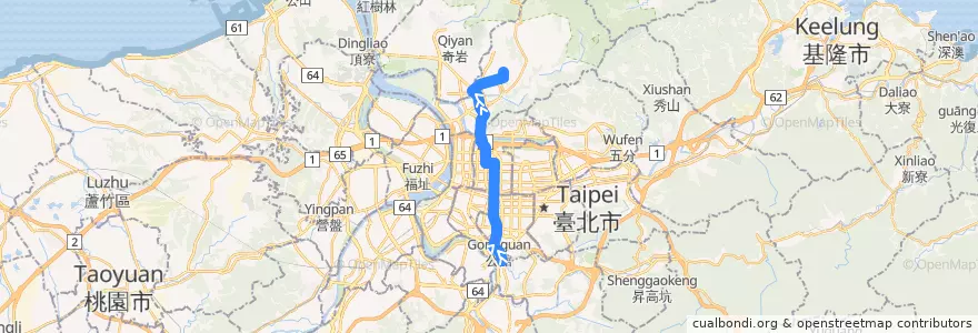 Mapa del recorrido 臺北市 280直 天母-公館 (返程) de la línea  en تايبيه.