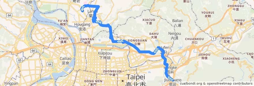 Mapa del recorrido 臺北市 645 舊莊-捷運石牌站 不經三總 (往程) de la línea  en تایپه.
