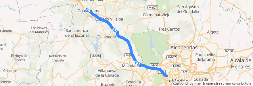 Mapa del recorrido Bus 682: Guadarrama → Villalba → Madrid (Moncloa) de la línea  en Comunidad de Madrid.