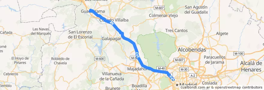 Mapa del recorrido Bus 682: Madrid (Moncloa) → Villalba → Guadarrama de la línea  en منطقة مدريد.