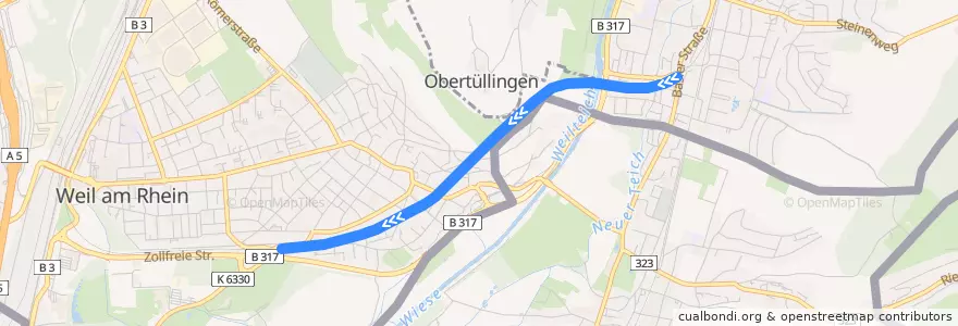 Mapa del recorrido S5: Steinen => Weil am Rhein de la línea  en Лёррах.
