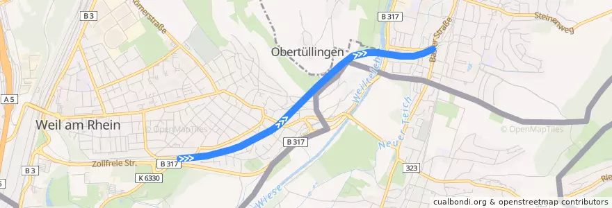 Mapa del recorrido S5: Weil am Rhein => Steinen de la línea  en Landkreis Lörrach.