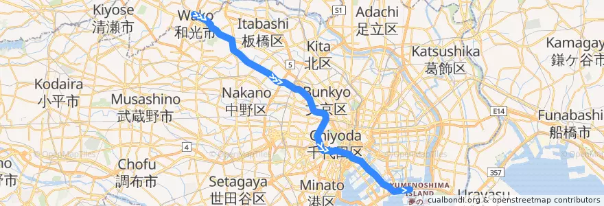 Mapa del recorrido 東京メトロ有楽町線 : 和光市→新木場 de la línea  en Tokio.