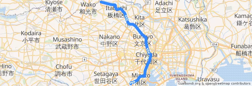 Mapa del recorrido 都営三田線 : 目黒→西高島平 de la línea  en Tokio.