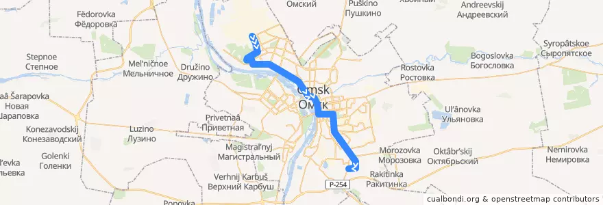 Mapa del recorrido Автобус №20 : Омский нефтеперерабатывающий завод - Московка-2 de la línea  en オムスク管区.