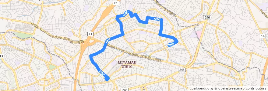 Mapa del recorrido 宮崎台線 de la línea  en Miyamae Ward.