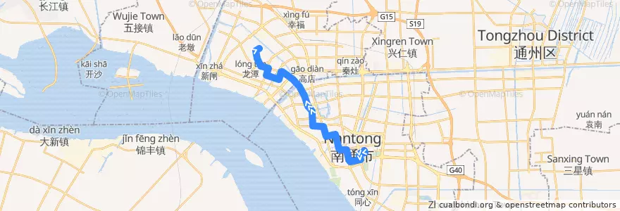 Mapa del recorrido 72路: 妇幼保健院 => 西洋桥 de la línea  en 南通市.