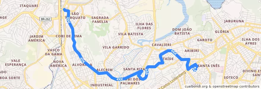 Mapa del recorrido 604 Terminal Ibes / Terminal São Torquato via Santa Rita/Alvorada de la línea  en 韦利亚镇.