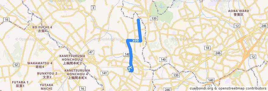 Mapa del recorrido 成瀬01系統 de la línea  en 도쿄도.