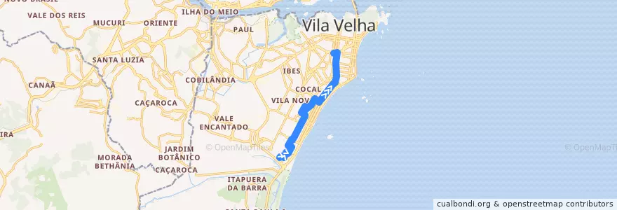 Mapa del recorrido 610 Terminal Itaparica / Terminal Vila Velha via Jockey de Itaparica de la línea  en 韦利亚镇.
