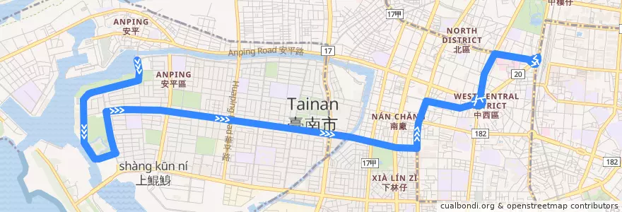 Mapa del recorrido 19路(往安平_返程) de la línea  en Тайнань.