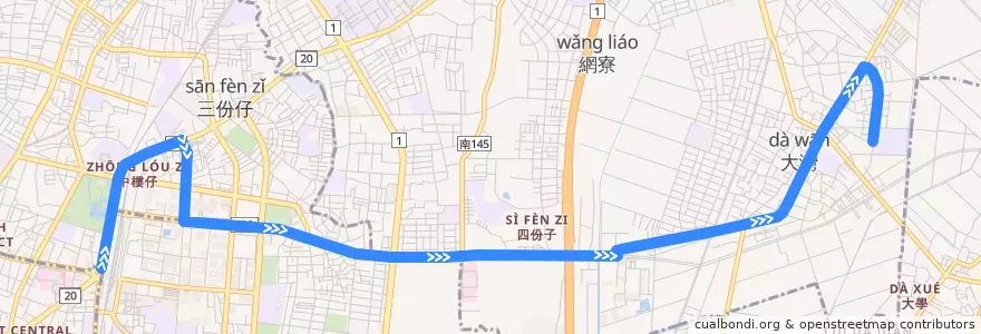 Mapa del recorrido 19路(往大灣_往程) de la línea  en Tainan.
