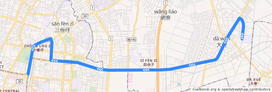 Mapa del recorrido 19路(往大灣_返程) de la línea  en Тайнань.