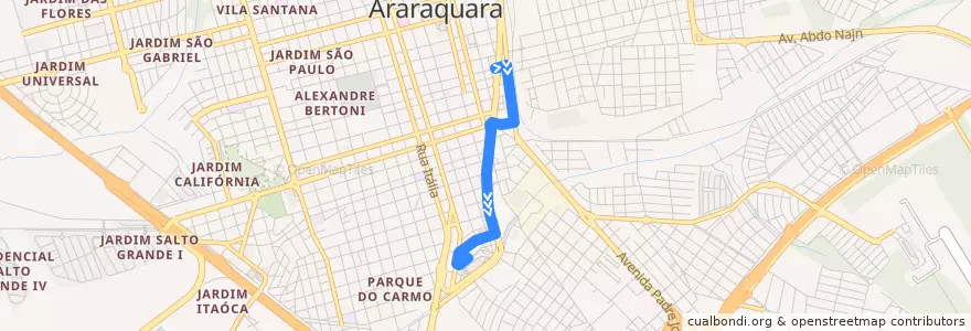 Mapa del recorrido TCI - Rodoviária de la línea  en Araraquara.