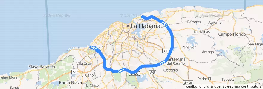 Mapa del recorrido Línea de metrobus PC Playa => Hospital Naval de la línea  en Havana.
