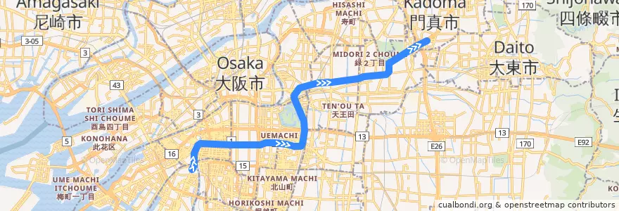Mapa del recorrido 大阪市高速電気軌道長堀鶴見緑地 de la línea  en Osaka.