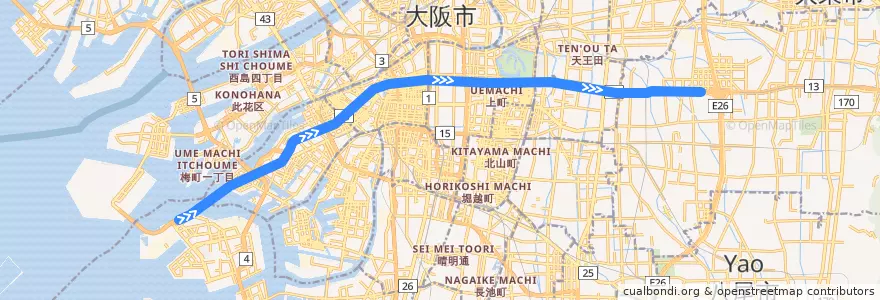 Mapa del recorrido Osaka Metro中央線 de la línea  en 大阪市.