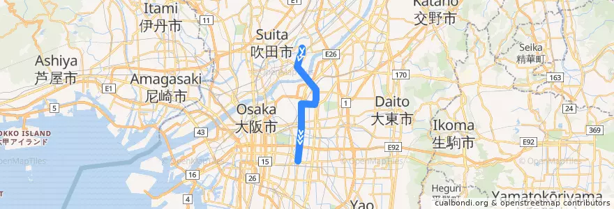 Mapa del recorrido Osaka Metro今里筋線 de la línea  en 大阪市.