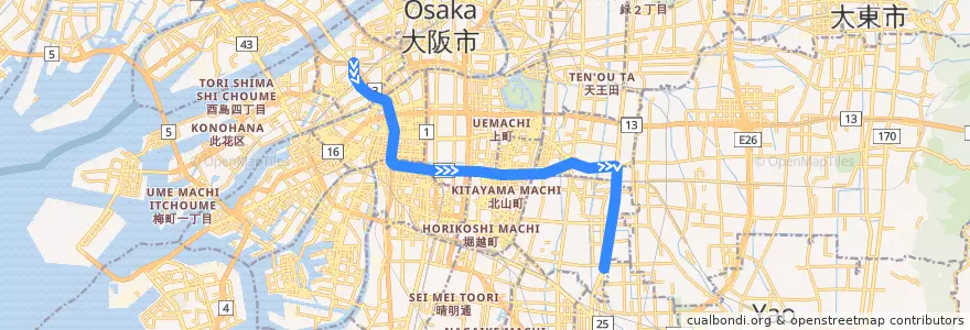 Mapa del recorrido Osaka Metro千日前線 de la línea  en 大阪市.