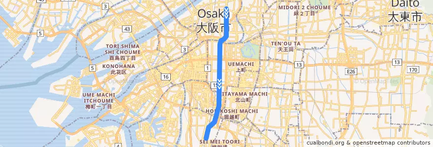Mapa del recorrido Osaka Metro堺筋線 de la línea  en أوساكا.