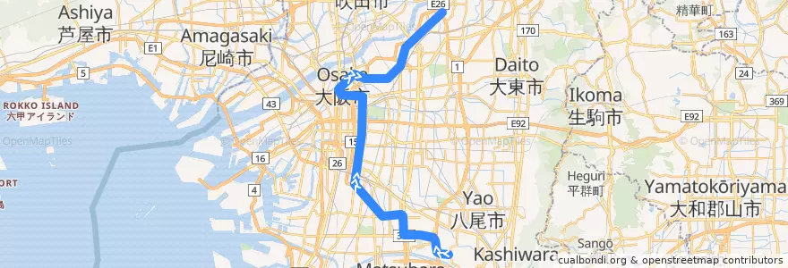 Mapa del recorrido 大阪市高速電気軌道谷町線 de la línea  en 오사카.
