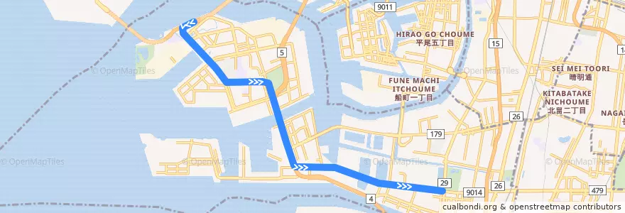 Mapa del recorrido 南港ポートタウン線 de la línea  en 住之江区.