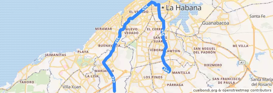 Mapa del recorrido Línea de Metrobus P9 La Palma => Vedado => CUJAE de la línea  en L'Avana.