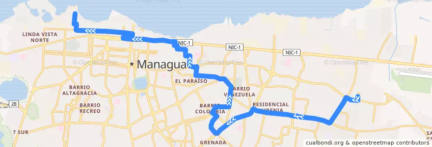 Mapa del recorrido Ruta 159: Mercado Mayoreo -> Acahualinca de la línea  en Managua (Municipio).