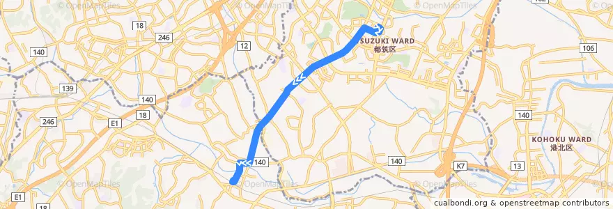 Mapa del recorrido 荏田南線 de la línea  en 요코하마시.