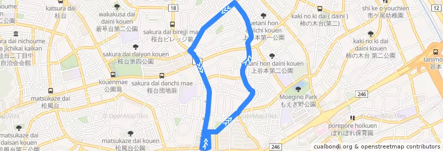 Mapa del recorrido 青11 de la línea  en 青葉区.
