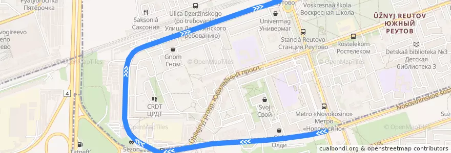 Mapa del recorrido Ст. м. Новокосино - Ст. Реутово (ТЦ "Экватор") de la línea  en Centraal Federaal District.