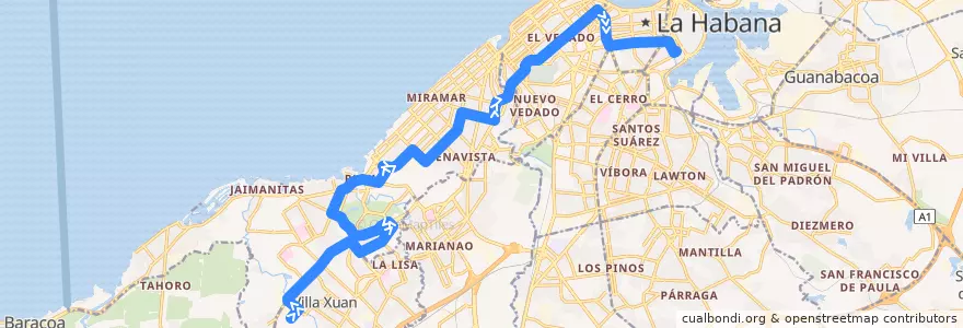 Mapa del recorrido Línea de metrobus P4 San Agustin => Terminal de Ferrocarriles de la línea  en Havana.