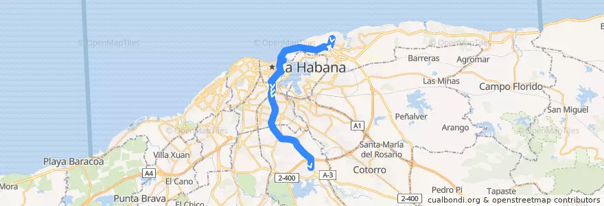Mapa del recorrido Línea de metrobus P8 Villa Panamericana => Eléctrico de la línea  en La Habana.