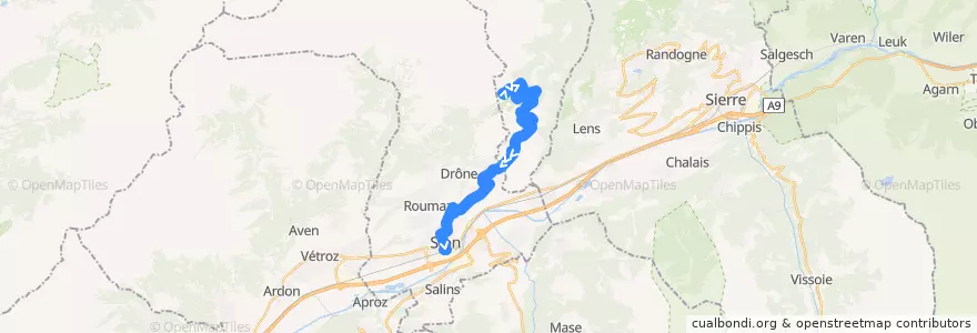 Mapa del recorrido Bus 351: Sion - Anzère, télécabine de la línea  en Vallés.