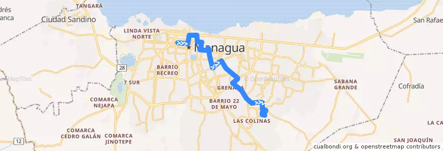 Mapa del recorrido Ruta 164: Estadio Nacional Denis Martínez -> Villa Cuba de la línea  en Managua (Municipio).