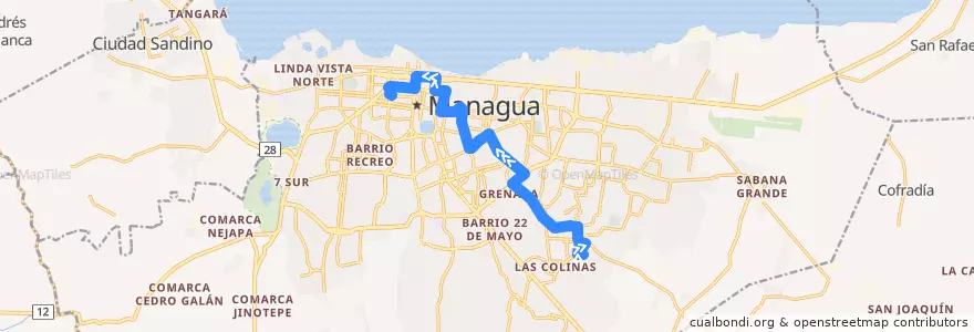 Mapa del recorrido Ruta 164: Villa Cuba -> Estadio Nacional Denis Martínez de la línea  en Managua (Municipio).